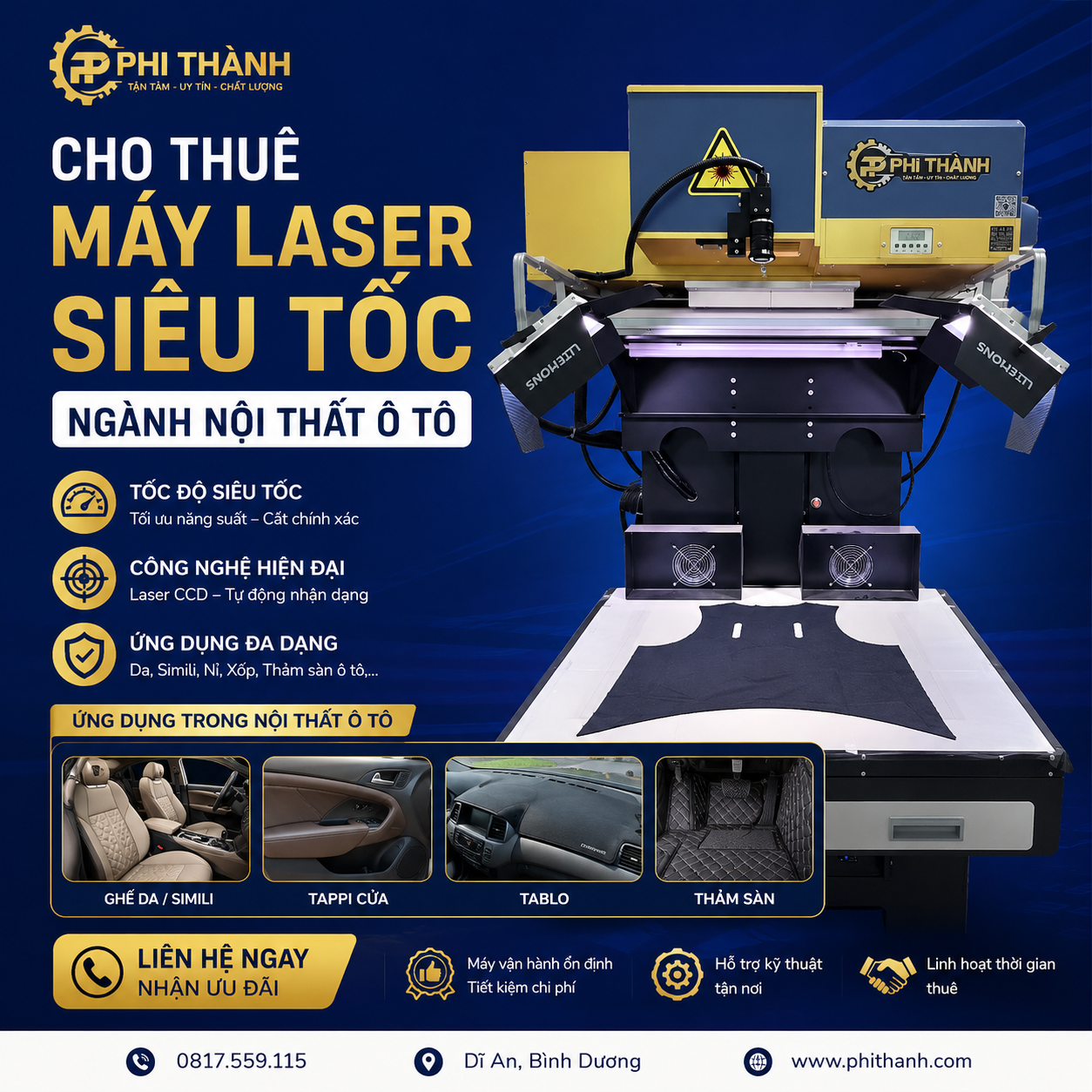 Cho thuê máy laser siêu tốc ngành nội thất ô tô
