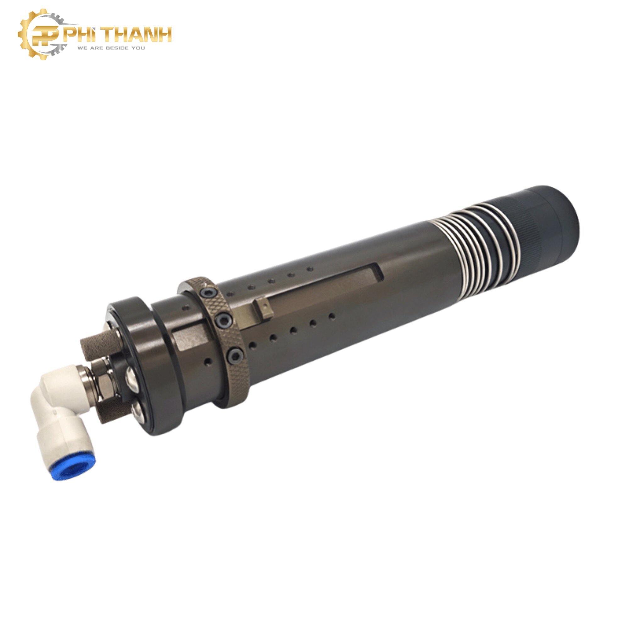 đầu dao rung khí nén dùng cho máy cắt dao CNC để cắt các vật liệu như vải, da, simili, xốp,...dùng cho ngành may mặc, da giày, nội thất, oto,...